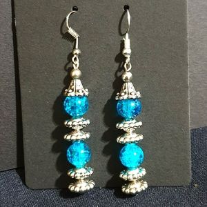 Handmade earrings silver, blue glass bead